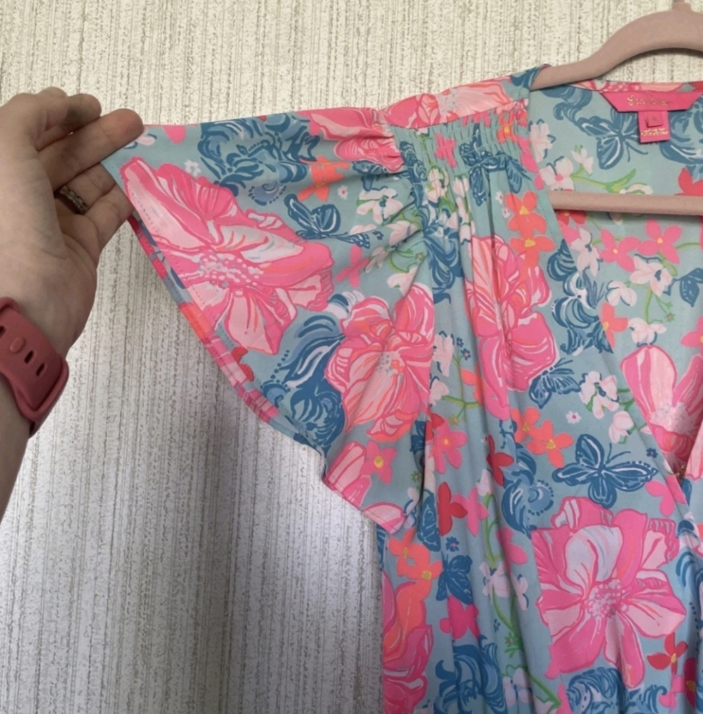 Lilly Pulitzer Size 8 Maryanne Surf Blue Luscious Lions Dress Floral Ruffles - Picture 6 of 12